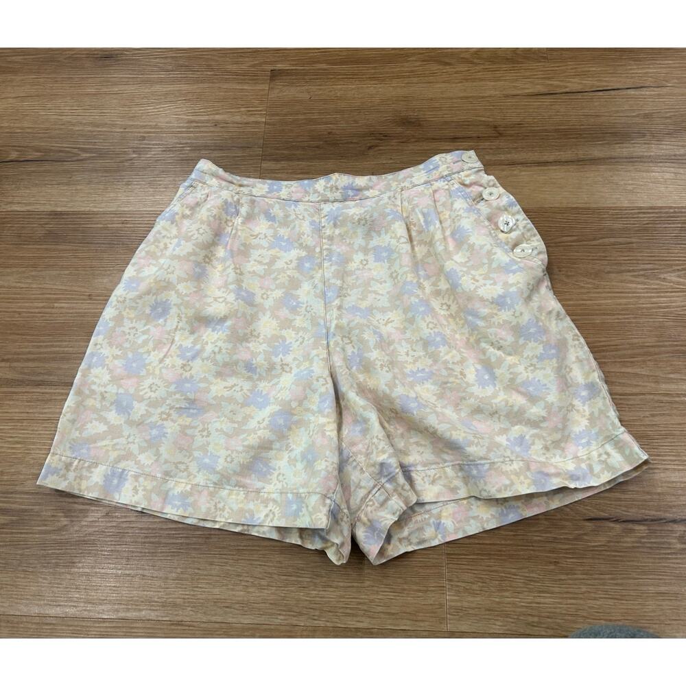 Coastal Grandmother Cottagecore Floral Linen Blend Shorts 28” Waist Petite 8 -